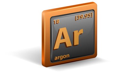 Argon kimyasal elementi. Atom numarası ve atomik kütlesi olan kimyasal bir sembol. resimleme