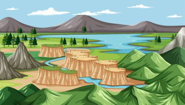 Yeşil doğa manzarası arkaplan çizimi