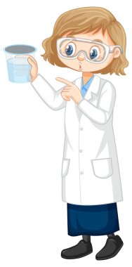 Bilim laboratuarı önlüğü giyen sevimli kız çizgi film karakteri.