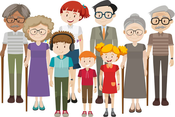 Member of family cartoon character on white background illustration