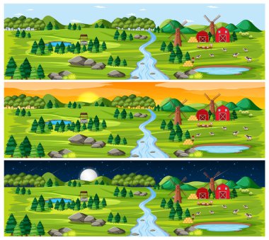 Bir gün içinde farklı bir zamanda kırsal manzara seti