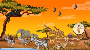 Orman sahnesinde bir grup vahşi Afrika hayvanı