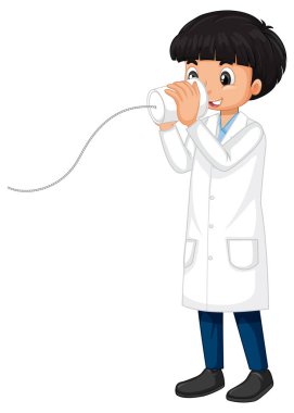 Laboratuvar önlüğü giyen bir çocuk çizgi film karakteri çizimi