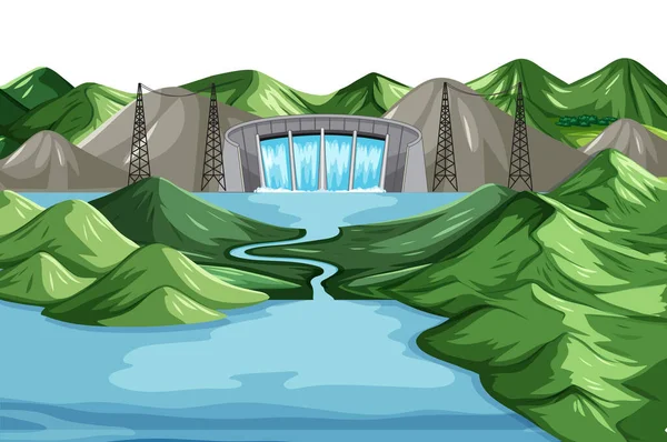 Scéna Vodní Přehradou Pozadí Ilustrace — Stockový vektor