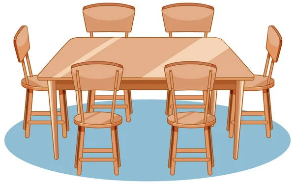 Egy Sor Étkezőasztal Székek Fehér Háttér Illusztráció — Stock Vector
