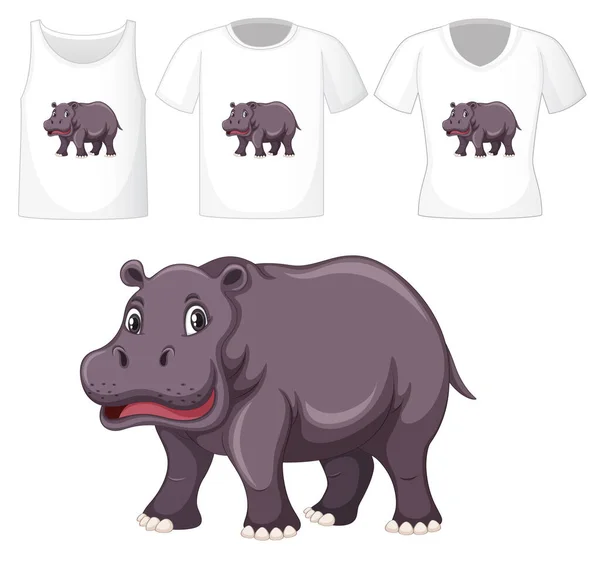 Set Different Shirts Hippopotamus Cartoon Character Isolated White Background Illustration — Stock Vector