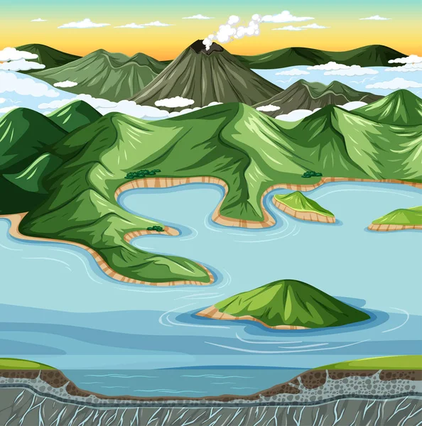 Pozemní Vodní Geografie Krajiny Ilustrace — Stockový vektor