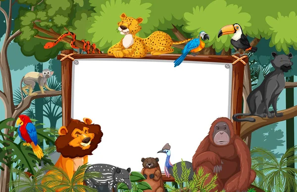 Leeres Banner Der Regenwaldszene Mit Wilden Tieren — Stockvektor