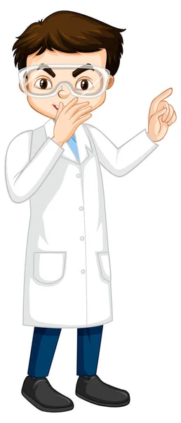 Ένα Αγόρι Χαρακτήρα Κινουμένων Σχεδίων Φορώντας Εργαστηριακή Απεικόνιση Παλτό — Διανυσματικό Αρχείο
