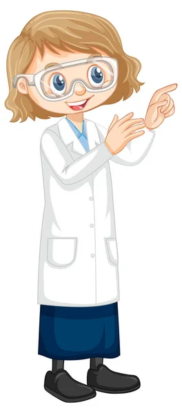 穿着科学实验室外套插图的可爱女孩卡通人物 — 图库矢量图片