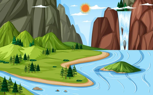 Land Water Geography Landscape Illustration — Stock Vector