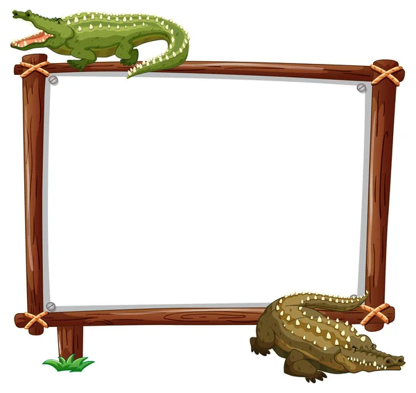 Prázdný Nápis Dvěma Krokodýly Bílém Pozadí Ilustrace — Stockový vektor