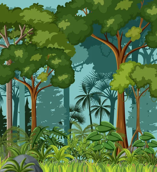 Prázdná Džungle Scéna Lianou Mnoho Stromů Ilustrace — Stockový vektor
