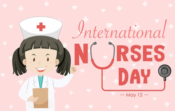 Glad Internationella Sjuksköterskans Dag Teckensnitt Med Sjuksköterska Tecknad Figur Illustration — Stock vektor