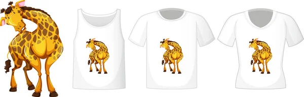 Жираф Положении Стоя Мультяшный Персонаж Многими Типами Рубашек Белом Фоне — стоковый вектор
