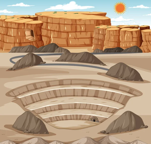 Landscape Mining Quarry Scene Illustration — Stock Vector