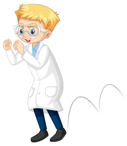 Boy Wearing Laboratory Coat Cartoon Character Illustration — Stock Vector