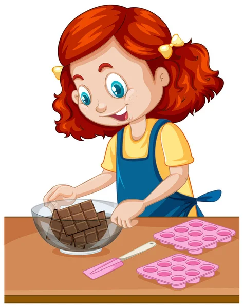 Chef Girl Baking Equipment Table Illustration — Stock Vector