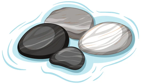 Group Black White Stones Water White Background Illustration — Stock Vector