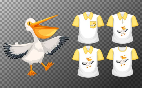 Kahverengi Pelikan Arkaplan Çizimi Üzerinde Birçok Çeşit Gömleği Olan Ayakta — Stok Vektör