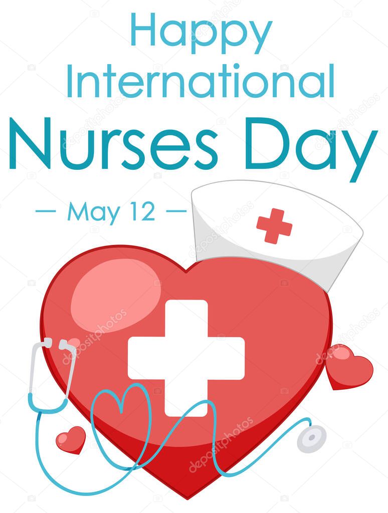 Happy International Nurses Day font with cross medical symbol illustration