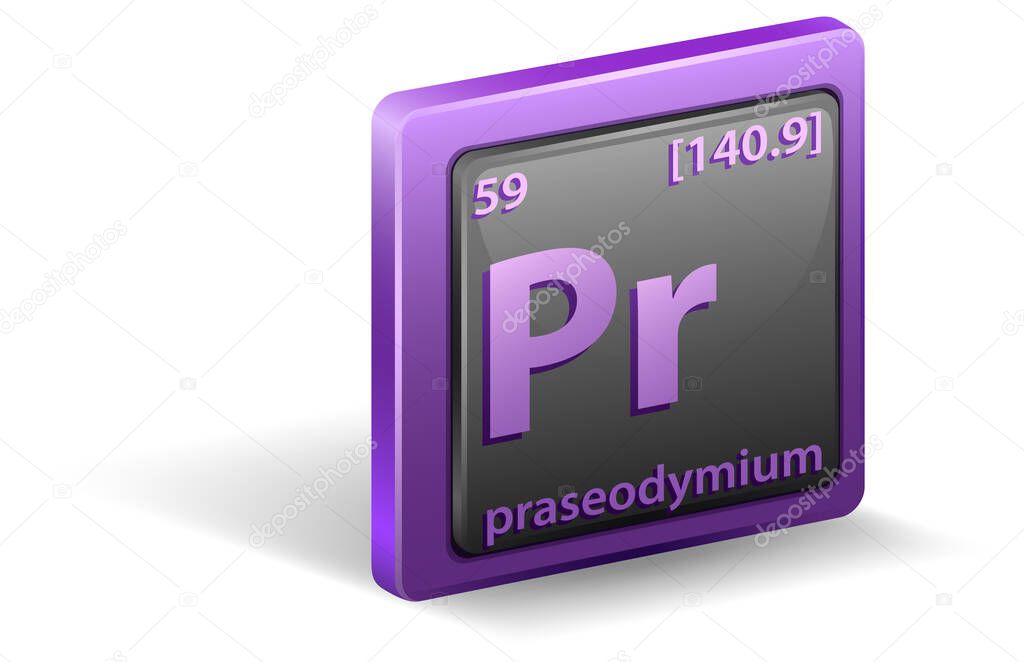 Praseodymium chemical element. Chemical symbol with atomic number and atomic mass. illustration