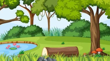 Orman manzarası gündüz vakti gölet ve bir sürü ağaç resimli.