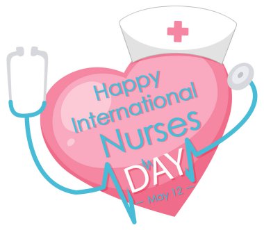 Happy International Nurses Day font with stethoscope and cross symbol illustration clipart