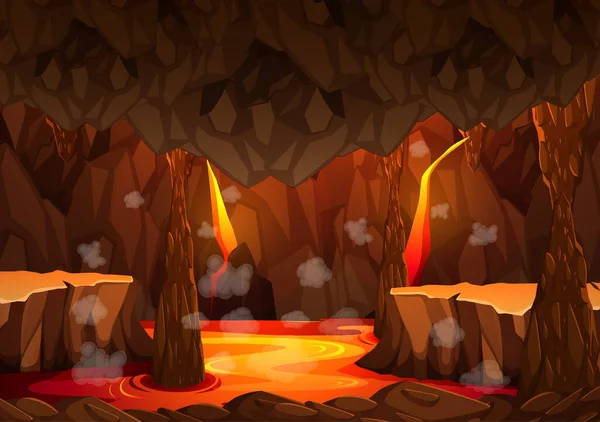 Cueva Oscura Infernal Con Ilustración Escena Lava — Vector de stock