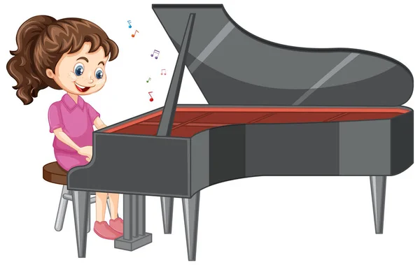 Ένα Κορίτσι Χαρακτήρα Κινουμένων Σχεδίων Παίζει Πιάνο Εικονογράφηση — Διανυσματικό Αρχείο