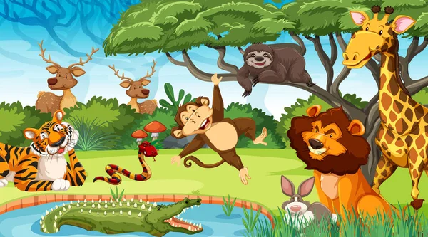 Dzikie Zwierzęta Dżungli Ilustracji — Wektor stockowy