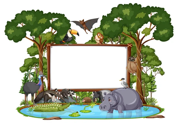 Κενό Πανό Άγρια Ζώα Και Τροπικά Δέντρα Λευκό Φόντο Εικονογράφηση — Διανυσματικό Αρχείο