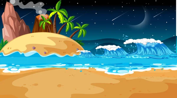 Paisagem Praia Tropical Cena Noite Ilustração — Vetor de Stock