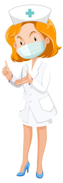 Vrouwelijke Verpleegster Uniform Dragen Masker Cartoon Karakter Illustratie — Stockvector