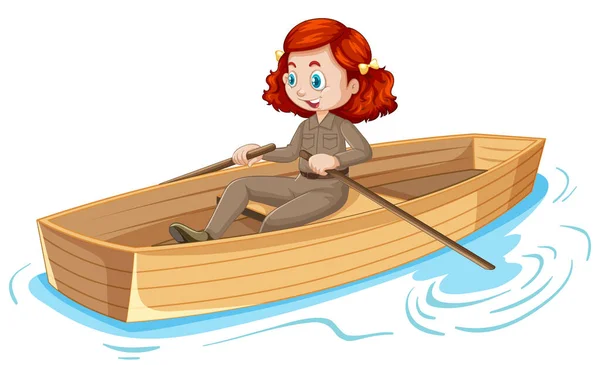 Mädchen Cartoon Figur Rudert Das Boot Isoliert Illustration — Stockvektor