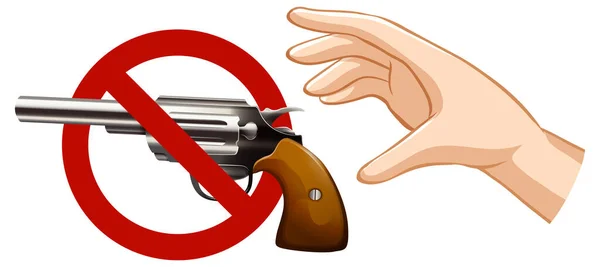 Gun Zabronione Znak Ręki Białym Tle Ilustracji — Wektor stockowy