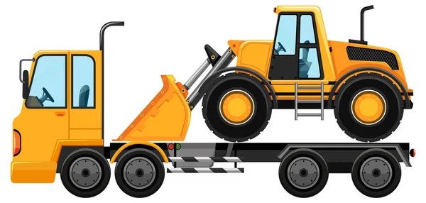 Odtahové Vozidlo Nesoucí Buldozer Izolované Pozadí Ilustrace — Stockový vektor