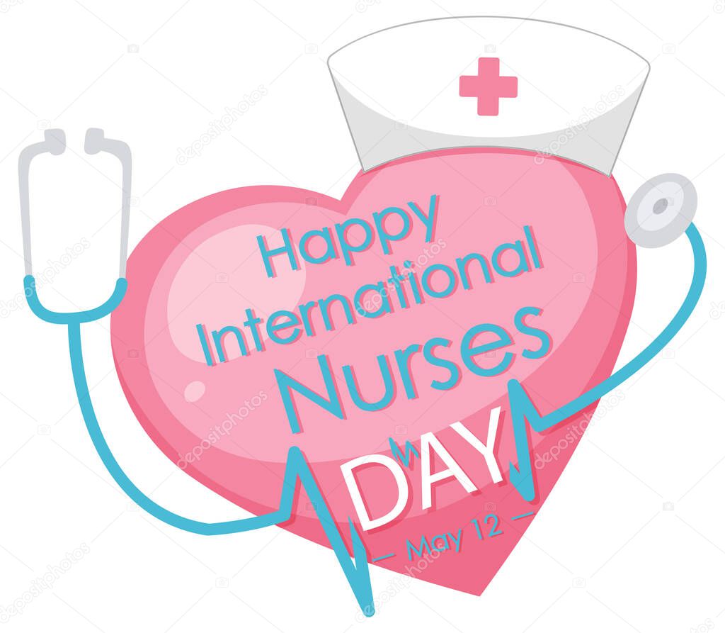 Happy International Nurses Day font with stethoscope and cross symbol illustration
