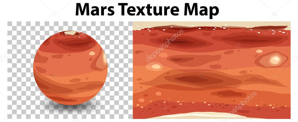 Mars planet on transparent with Mars texture map illustration