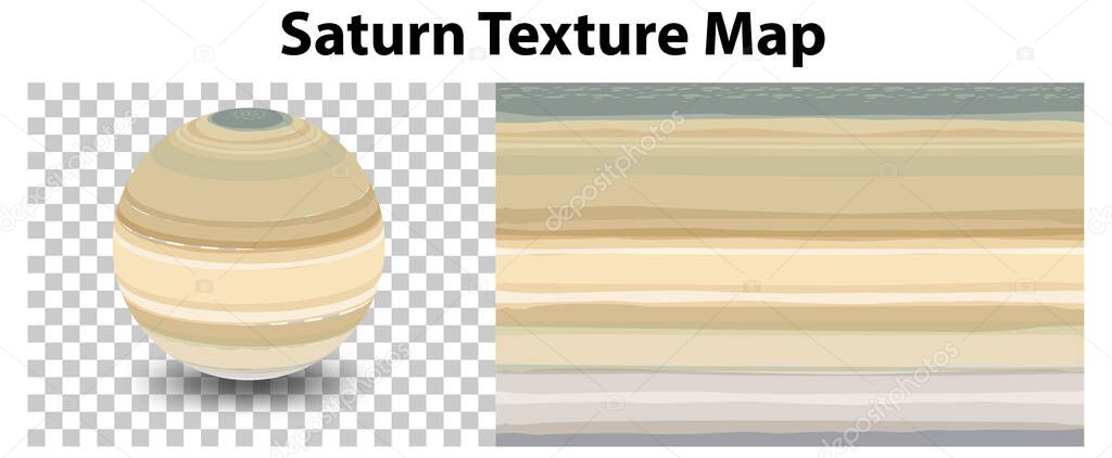 Saturn planet on transparent with Saturn texture map illustration