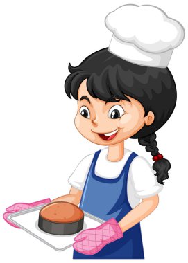 Aşçı kız aşçı şapkası takıyor ve elinde yemek tepsisi çizimi var.