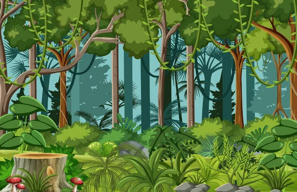 リアナと多くの木のイラストの森のシーン — ストックベクタ