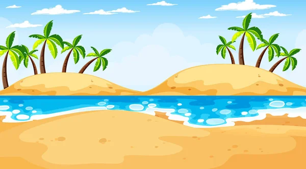 Tropical Beach Landscape Scene Day Time Illustration — Stock Vector