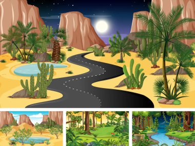 Farklı doğa yatay sahneleri çizimi