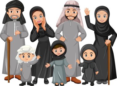 Beyaz arkaplan illüstrasyonunda aile çizgi film karakteri üyesi