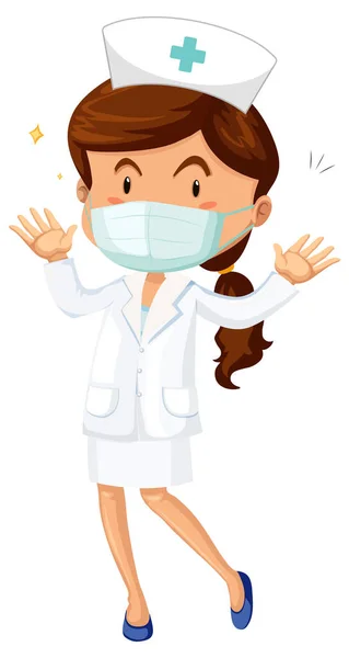 Female Nurse Uniform Wearing Mask Cartoon Character Illustration — Stock Vector