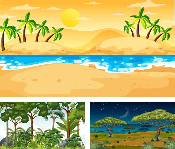 Set Van Verschillende Natuur Landschap Scènes Illustratie — Stockvector