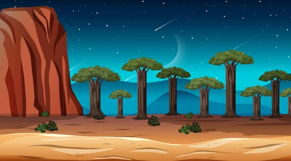 Savane Africaine Scène Paysage Forestier Nuit Illustration — Image vectorielle