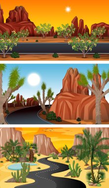 Üç farklı doğa yatay görüntü çizimi