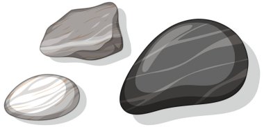 Beyaz arkaplan illüstrasyonunda izole edilmiş farklı taşlar kümesi